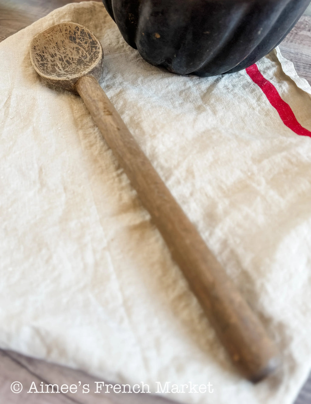 Large Antique French Wooden Spoon 17.5”, Rustic Farmhouse Kitchen Utensil, Vintage Hand Carved Wood Cooking Spoon, Primitive French Kitchen Decor