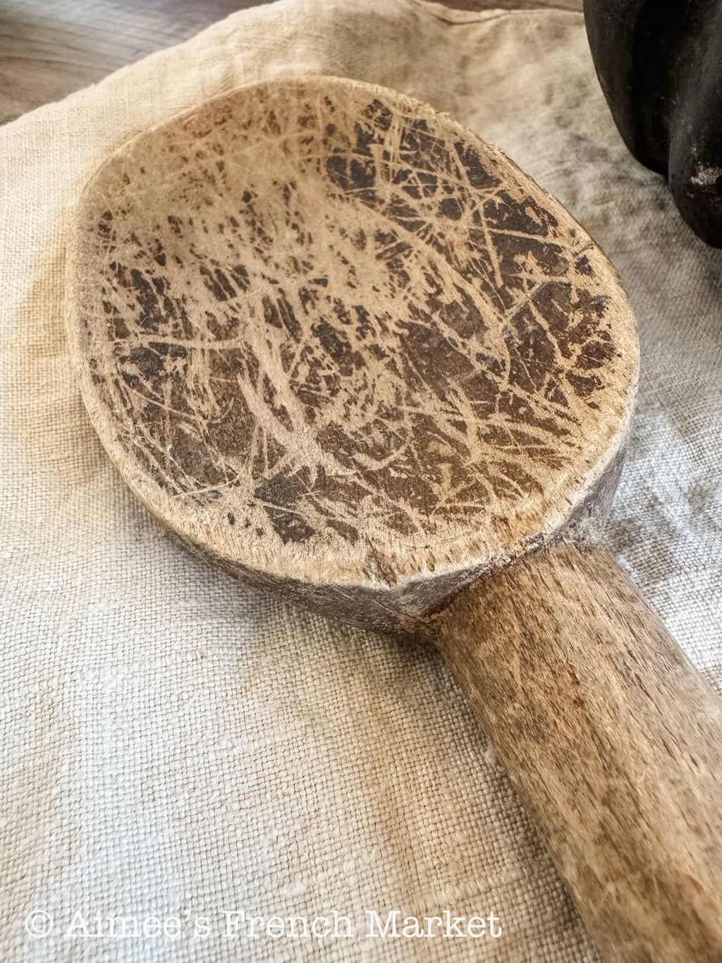 Large Antique French Wooden Spoon 17.5”, Rustic Farmhouse Kitchen Utensil, Vintage Hand Carved Wood Cooking Spoon, Primitive French Kitchen Decor