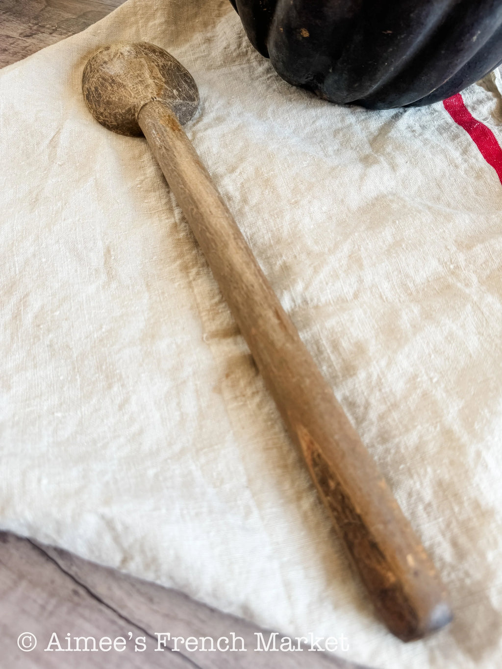 Large Antique French Wooden Spoon 17.5”, Rustic Farmhouse Kitchen Utensil, Vintage Hand Carved Wood Cooking Spoon, Primitive French Kitchen Decor