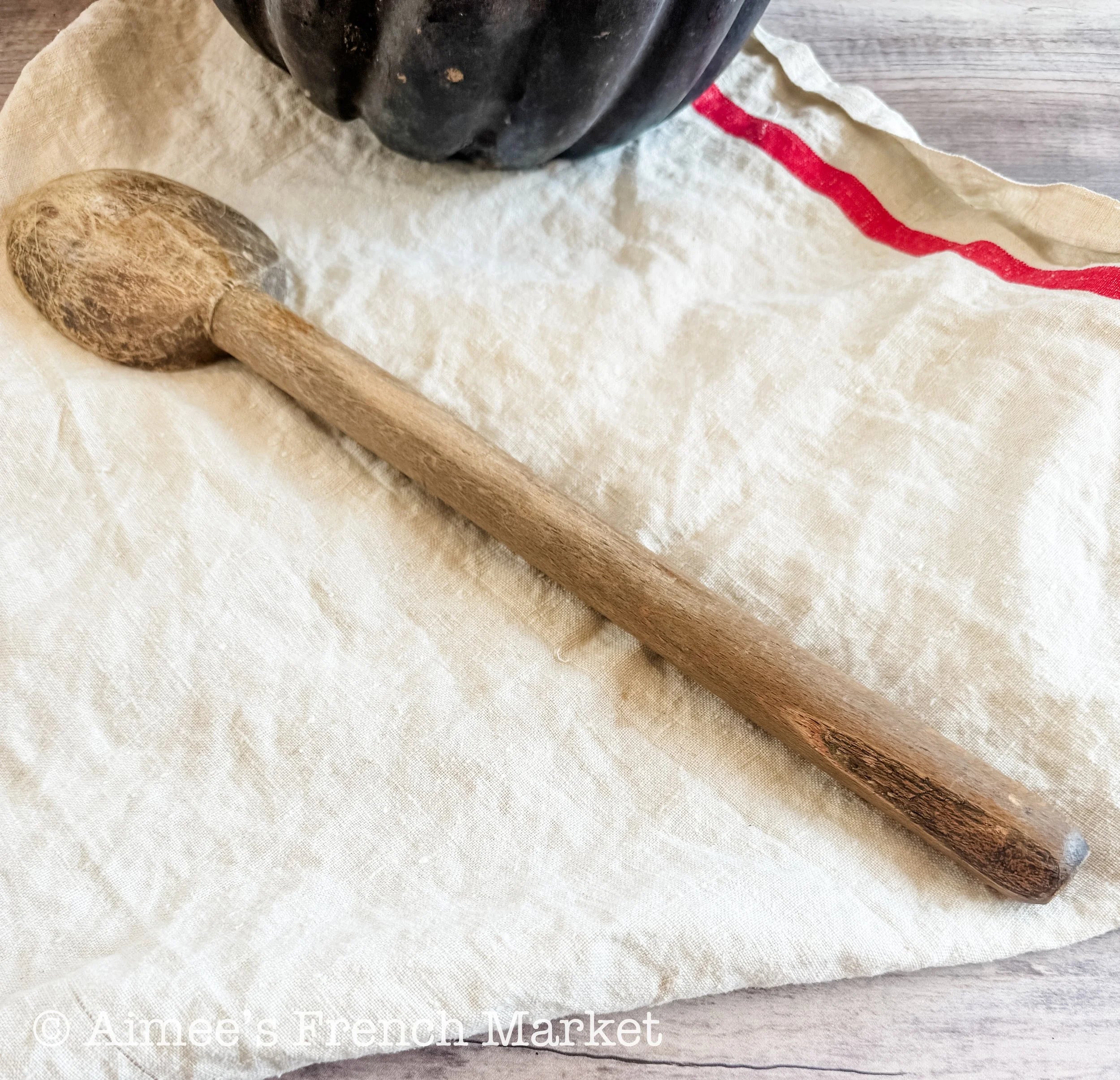 Large Antique French Wooden Spoon 17.5”, Rustic Farmhouse Kitchen Utensil, Vintage Hand Carved Wood Cooking Spoon, Primitive French Kitchen Decor
