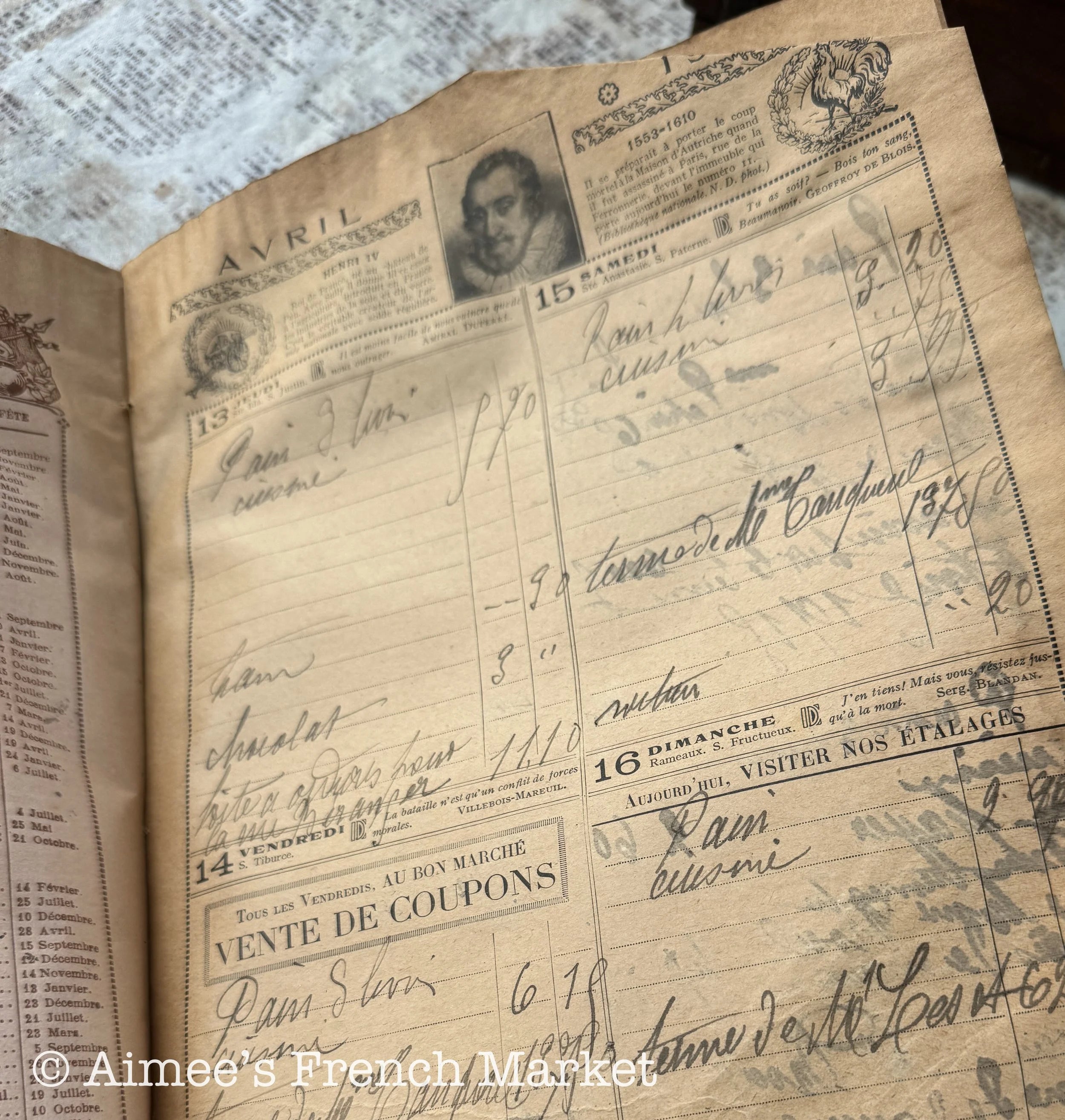 Antique Agenda from Le Bon Marche Dept Store in Paris, 1916 - Agenda/Diary/Calendar/Workbook