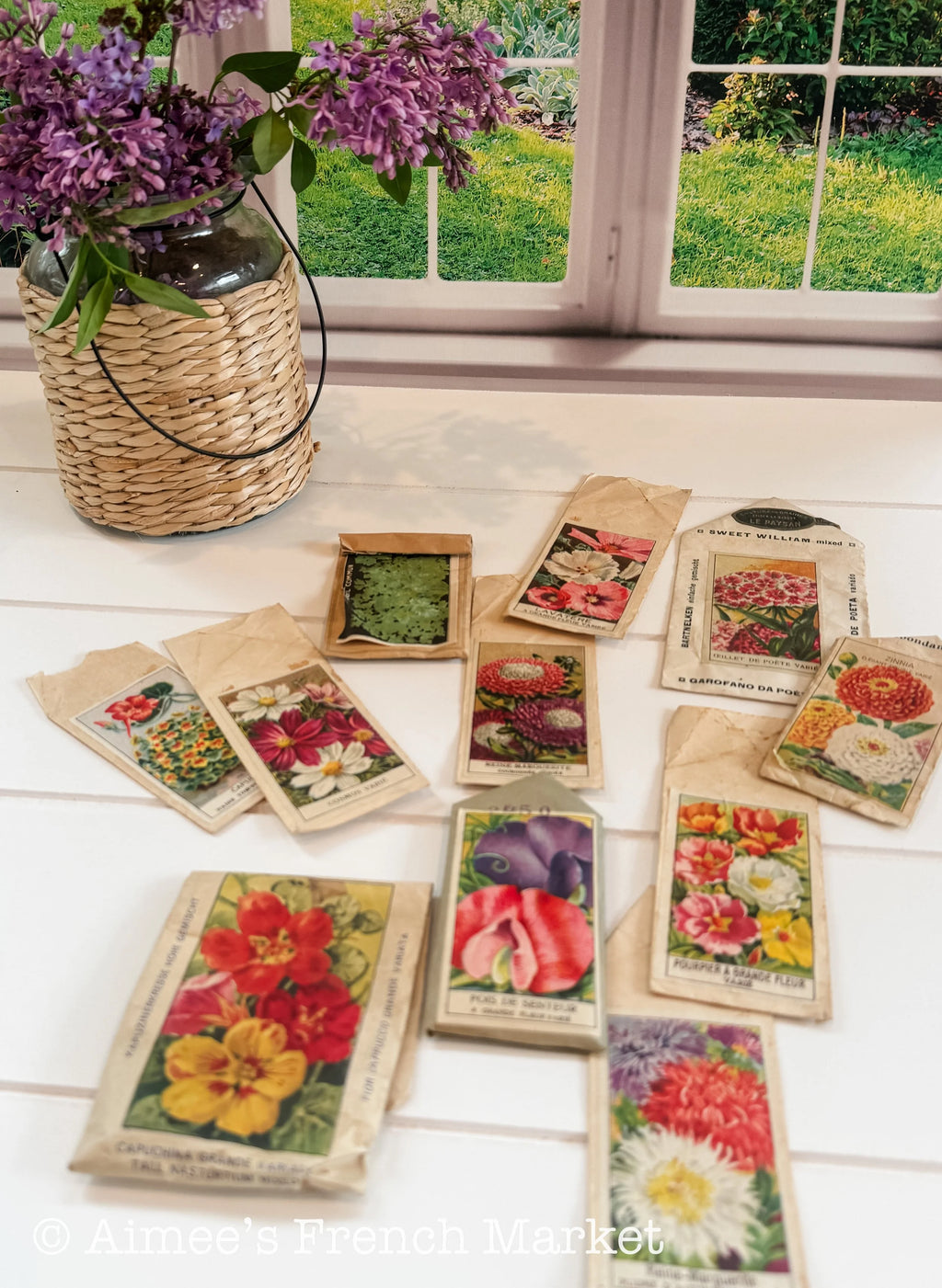 Set of 11 Antique French Seed Packets – Lithographed Jardin Flowers, Vilmorin Style Ephemera, Cottage Garden Decor, c. 1900–1940