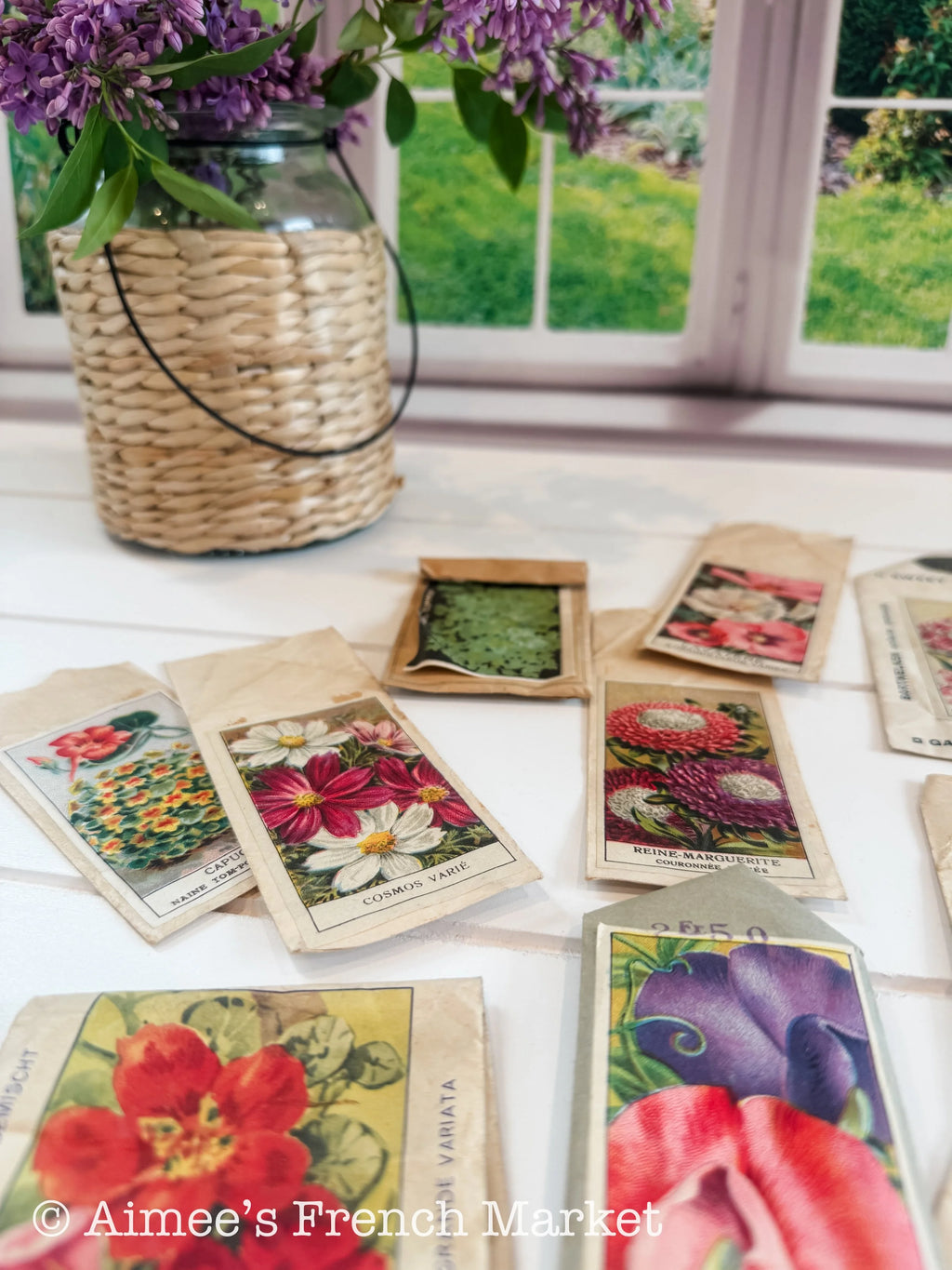 Set of 11 Antique French Seed Packets – Lithographed Jardin Flowers, Vilmorin Style Ephemera, Cottage Garden Decor, c. 1900–1940