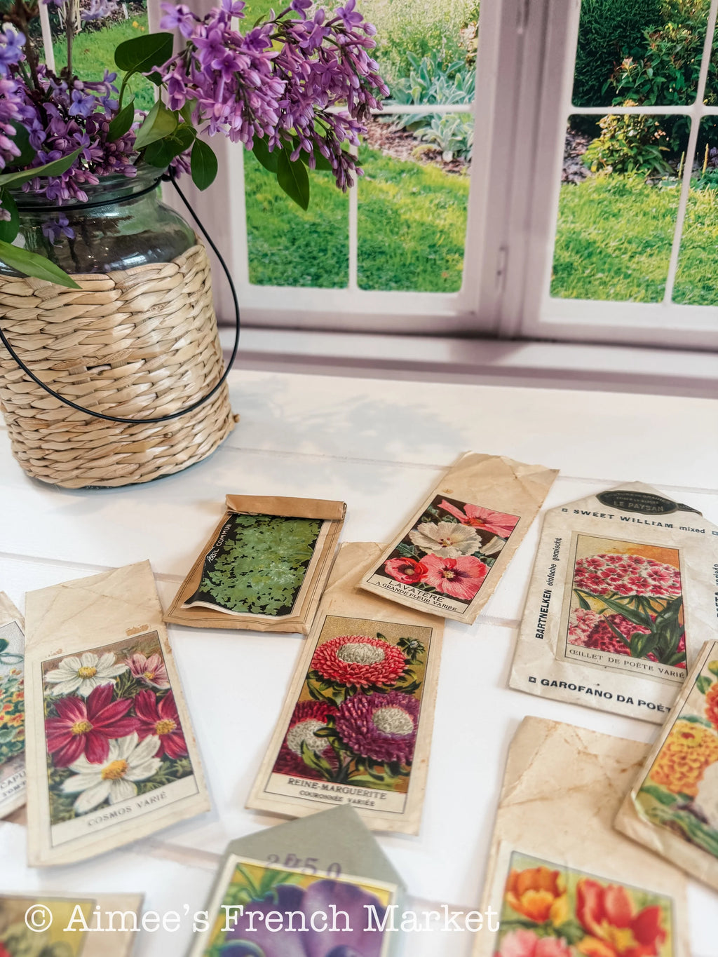 Set of 11 Antique French Seed Packets – Lithographed Jardin Flowers, Vilmorin Style Ephemera, Cottage Garden Decor, c. 1900–1940