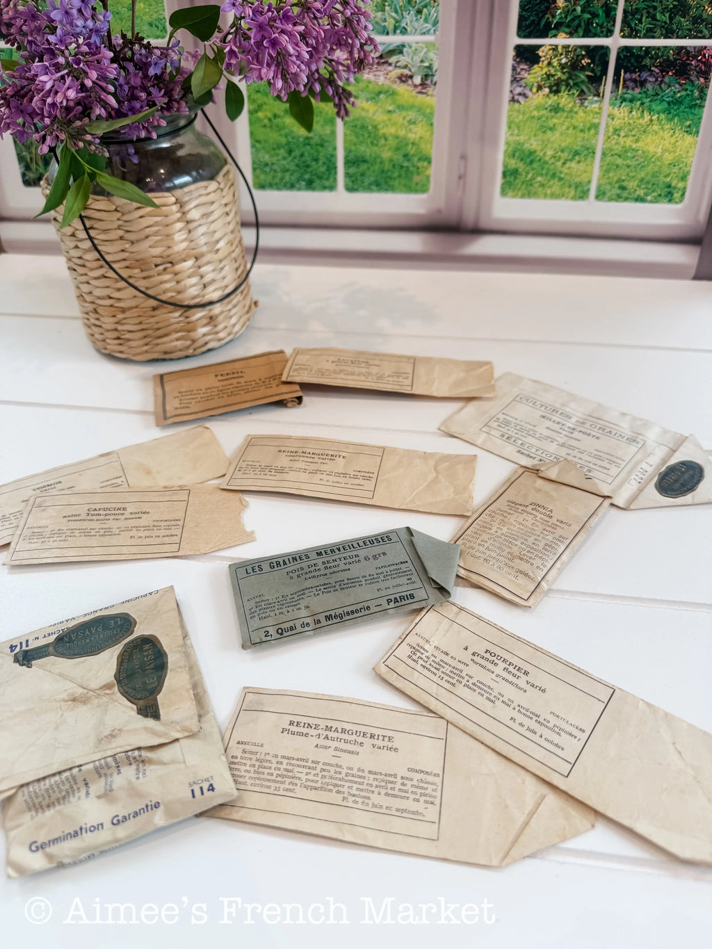Set of 11 Antique French Seed Packets – Lithographed Jardin Flowers, Vilmorin Style Ephemera, Cottage Garden Decor, c. 1900–1940