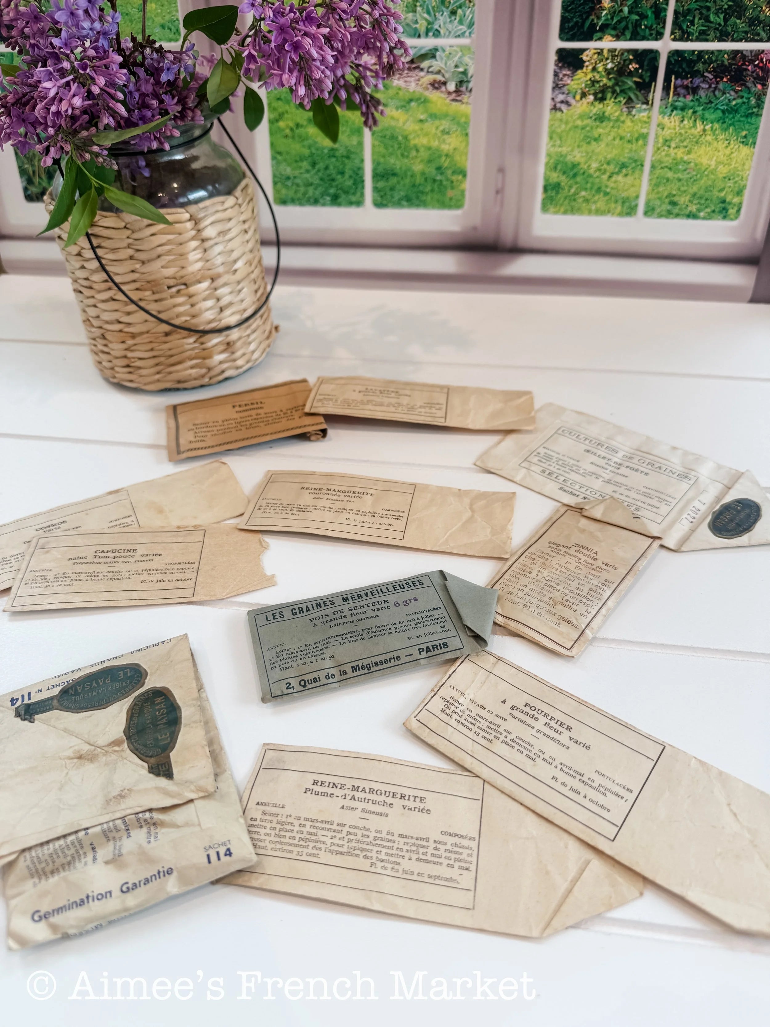 Set of 11 Antique French Seed Packets – Lithographed Jardin Flowers, Vilmorin Style Ephemera, Cottage Garden Decor, c. 1900–1940