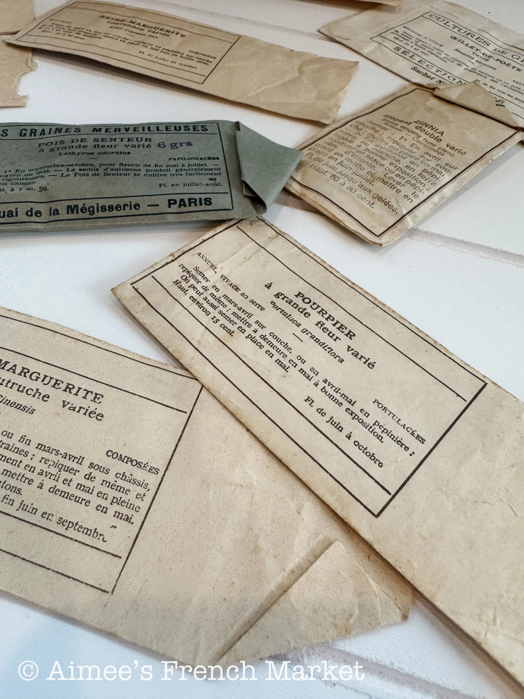 Set of 11 Antique French Seed Packets – Lithographed Jardin Flowers, Vilmorin Style Ephemera, Cottage Garden Decor, c. 1900–1940