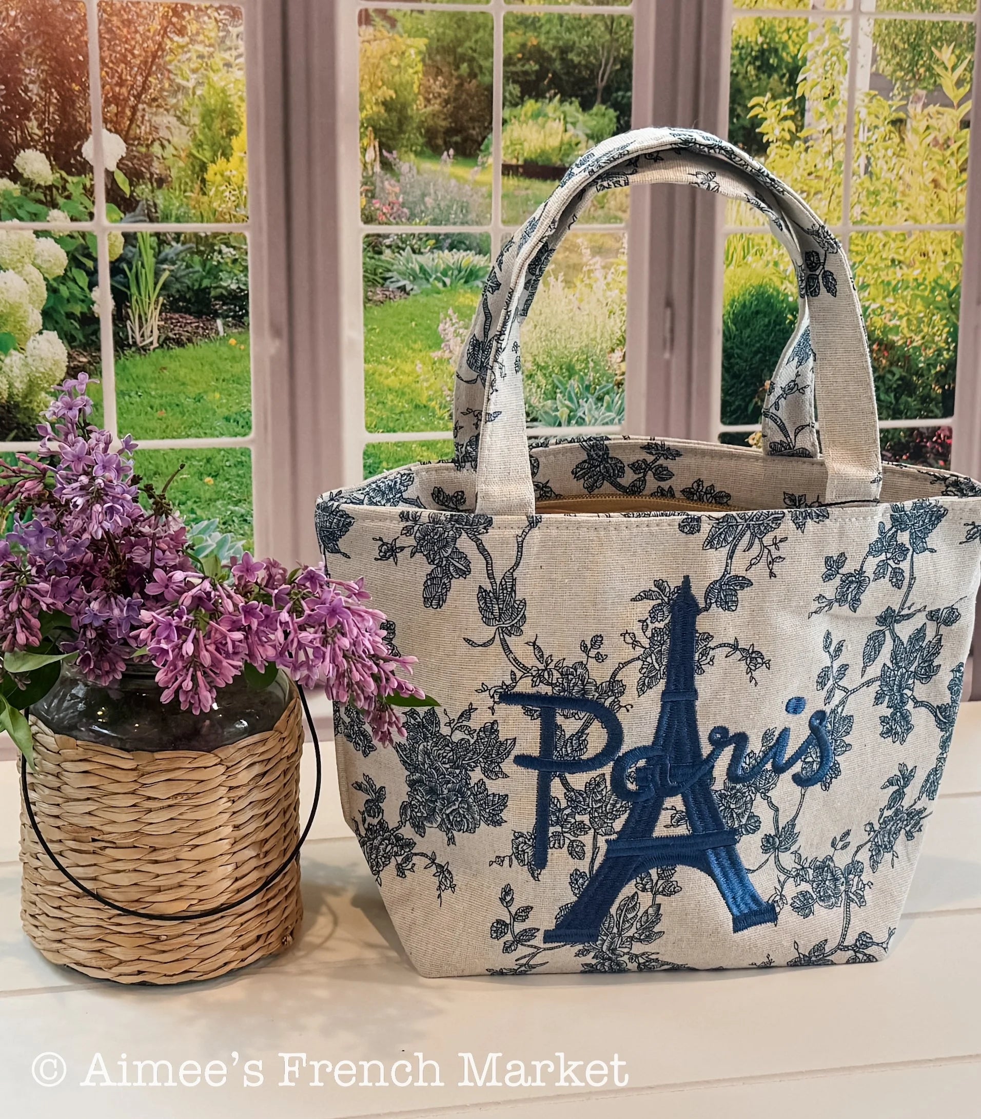 Paris Linen Tote Bag Eiffel Tower | Toile Market Bag | Neutral Cottage French Decor Bag | Gift for Francophile