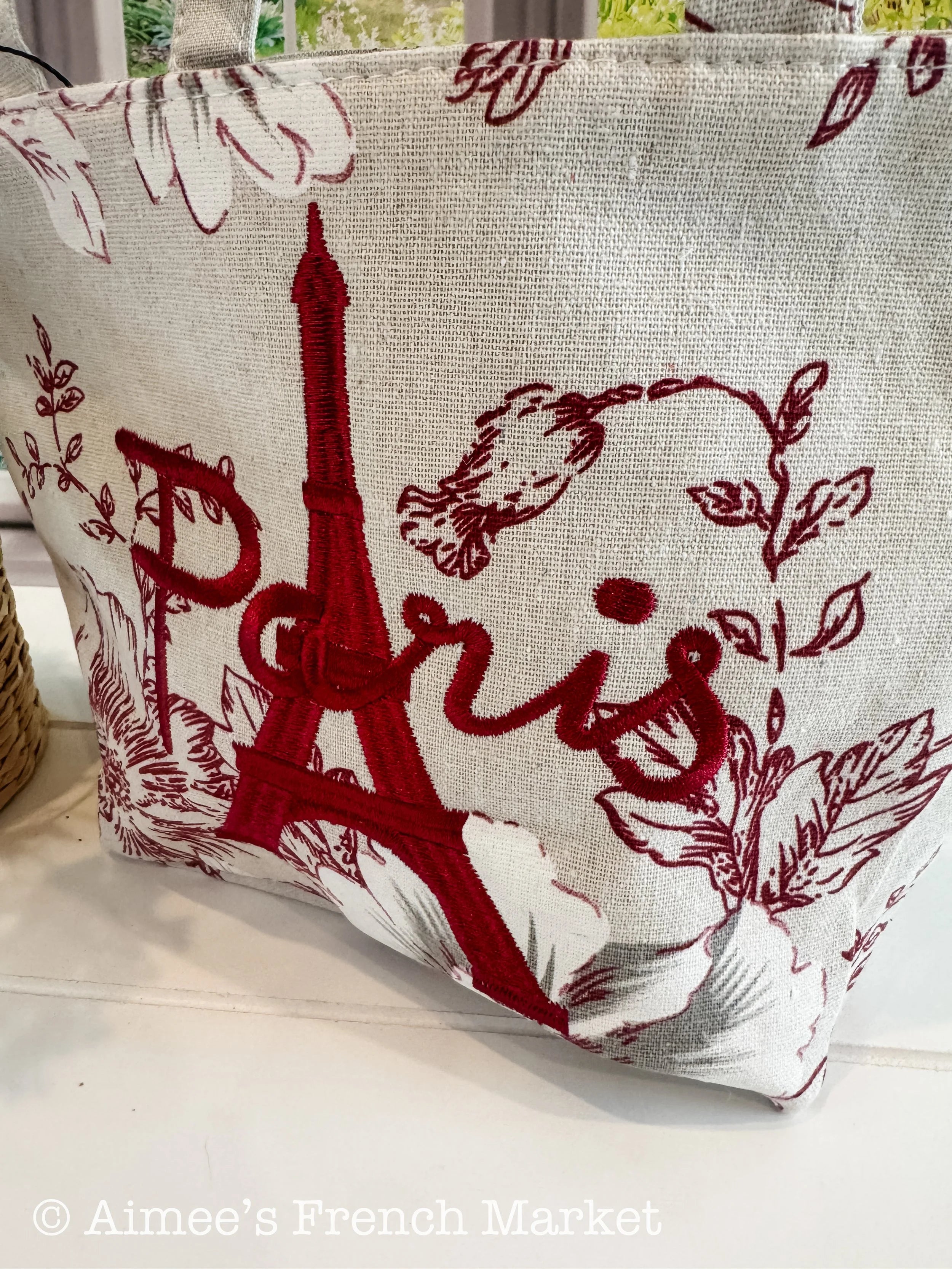 Paris Linen Tote Bag Eiffel Tower | Toile Market Bag | Neutral Cottage French Decor Bag | Gift for Francophile