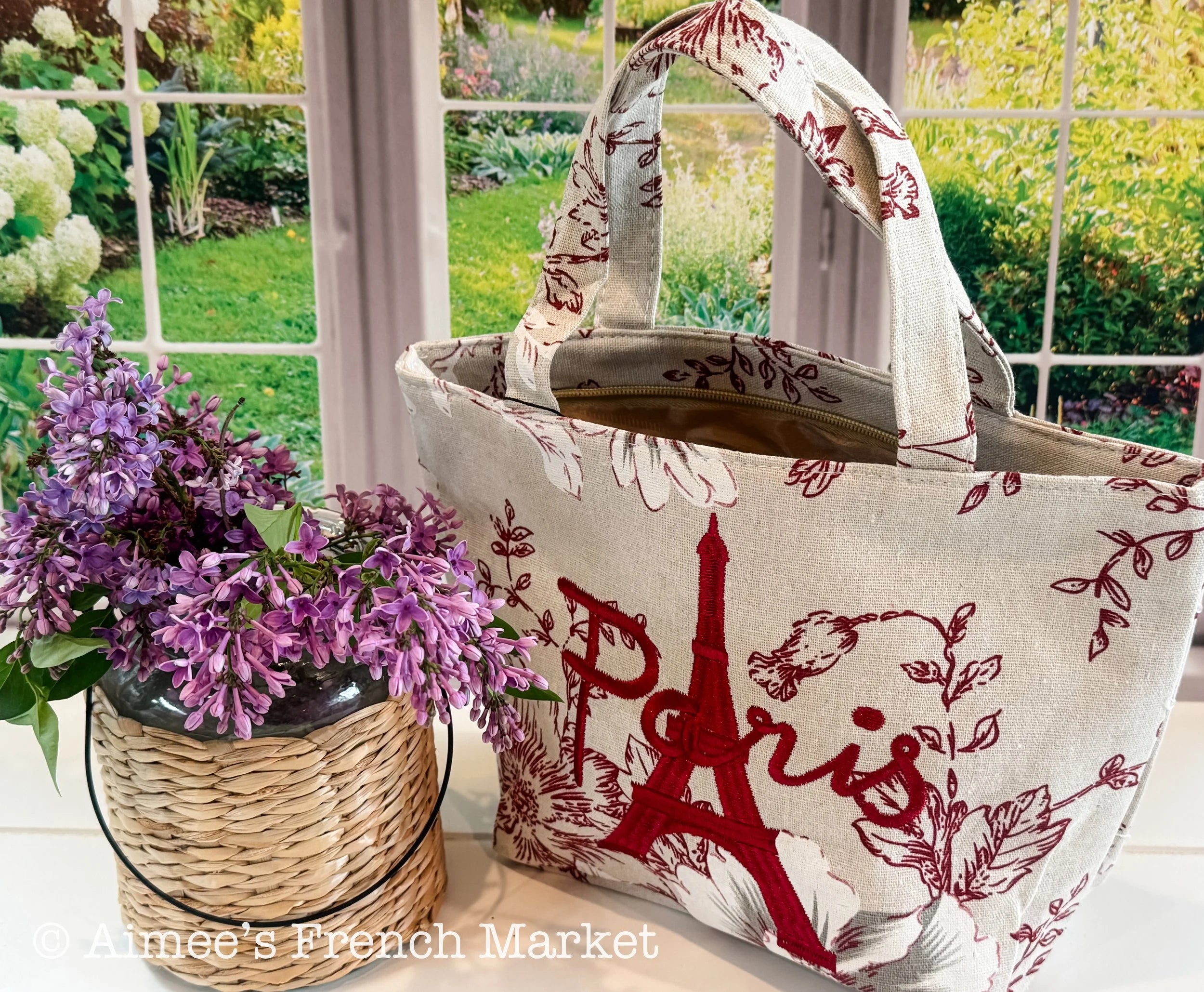 Paris Linen Tote Bag Eiffel Tower | Toile Market Bag | Neutral Cottage French Decor Bag | Gift for Francophile