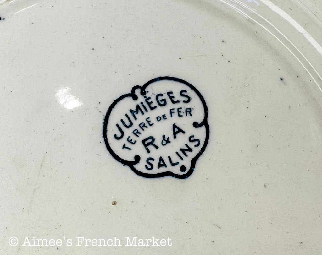 Antique French Blue Transferware Plates Set of 2 | Salins Jumièges Terre de Fer | Ironstone Soup Plates | French Country Tableware
