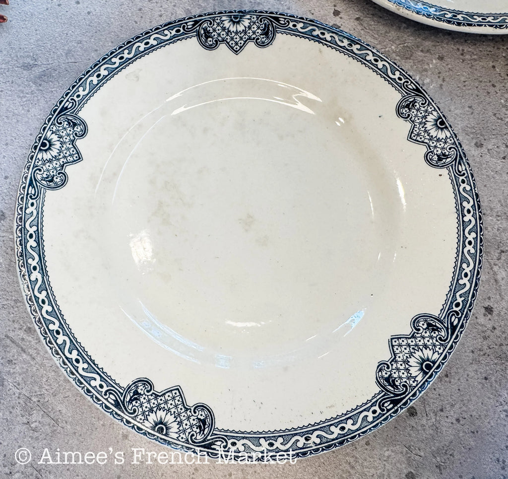 Antique French Blue Transferware Plates Set of 2 | Salins Jumièges Terre de Fer | Ironstone Soup Plates | French Country Tableware