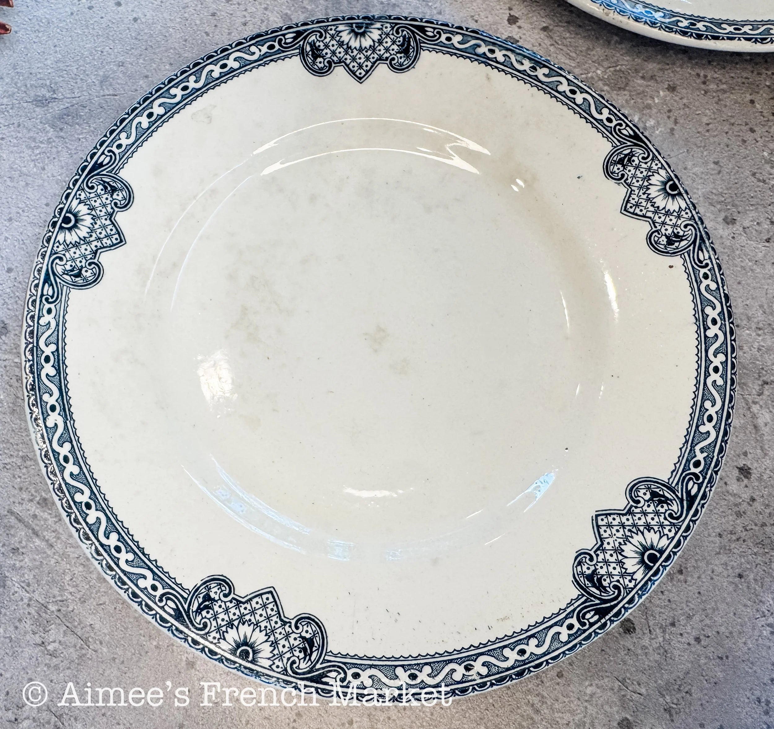 Antique French Blue Transferware Plates Set of 2 | Salins Jumièges Terre de Fer | Ironstone Soup Plates | French Country Tableware