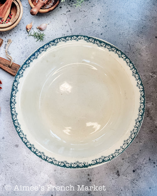 Antique French Ironstone Serving Bowl — Moulin des Loups & Hamage, France Nord, circa 1928–1944