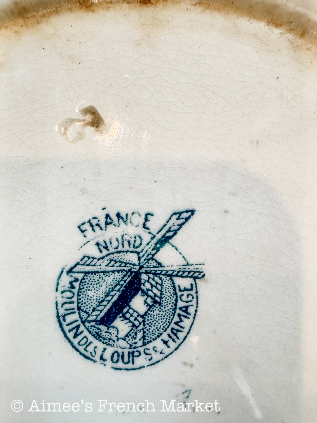 Antique French Ironstone Serving Bowl — Moulin des Loups & Hamage, France Nord, circa 1928–1944