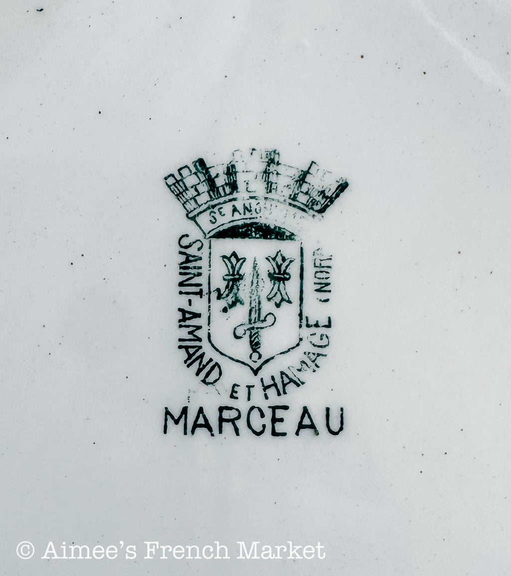 Antique French Green Transferware Oval Serving Platters — Saint-Amand et Hamage Nord, "Marceau" Pattern, c. 1900-1930