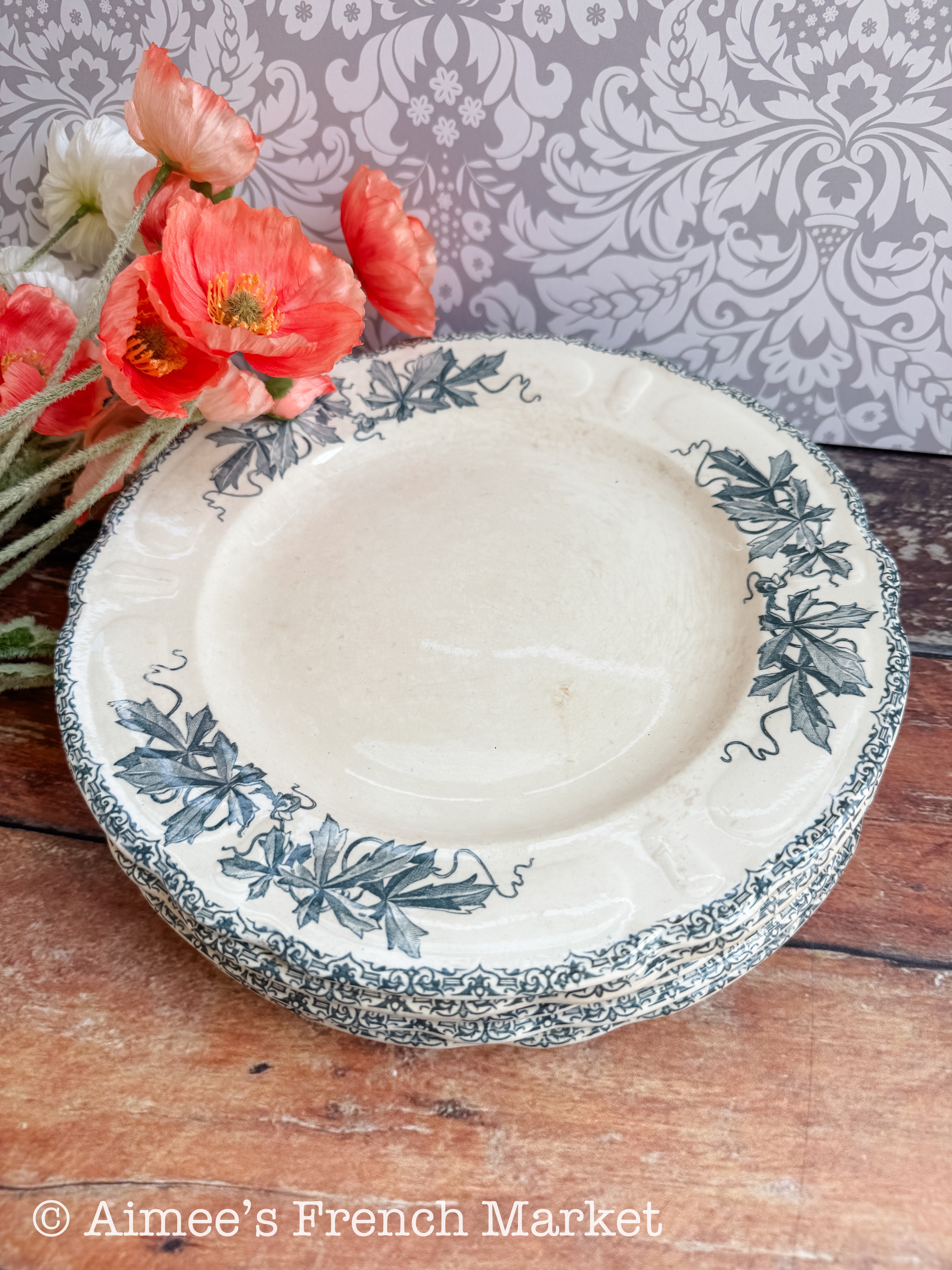 Antique French Ironstone Dinner Plates — H.B. & Cie, Choisy-le-Roi, "Louis XIII" Pattern, Set of 4, circa 1863–1920