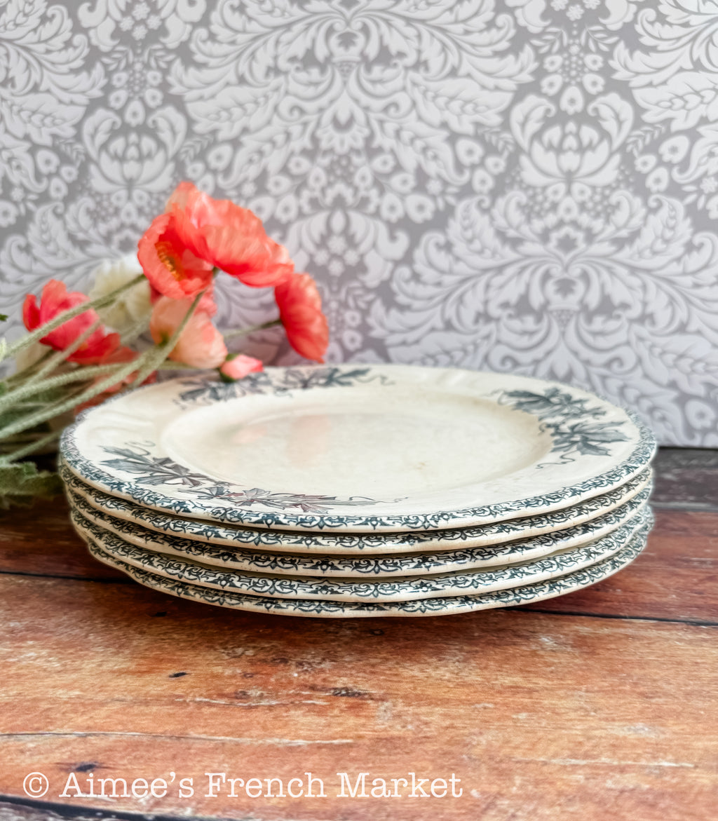 Antique French Ironstone Dinner Plates — H.B. & Cie, Choisy-le-Roi, "Louis XIII" Pattern, Set of 4, circa 1863–1920