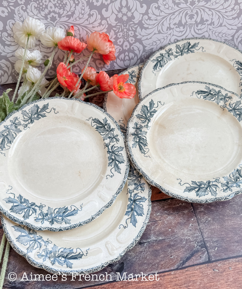 Antique French Ironstone Dinner Plates — H.B. & Cie, Choisy-le-Roi, "Louis XIII" Pattern, Set of 4, circa 1863–1920
