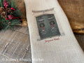 Linen Christmas Kitchen Towel - Green French Doors with "Joyeux Noel"