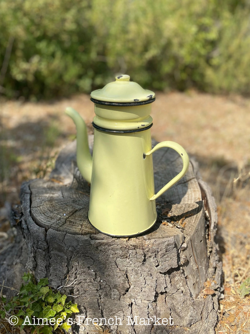 Vintage Enamelware Coffee Pot, Yellow, 4 pieces - c. 1920s
