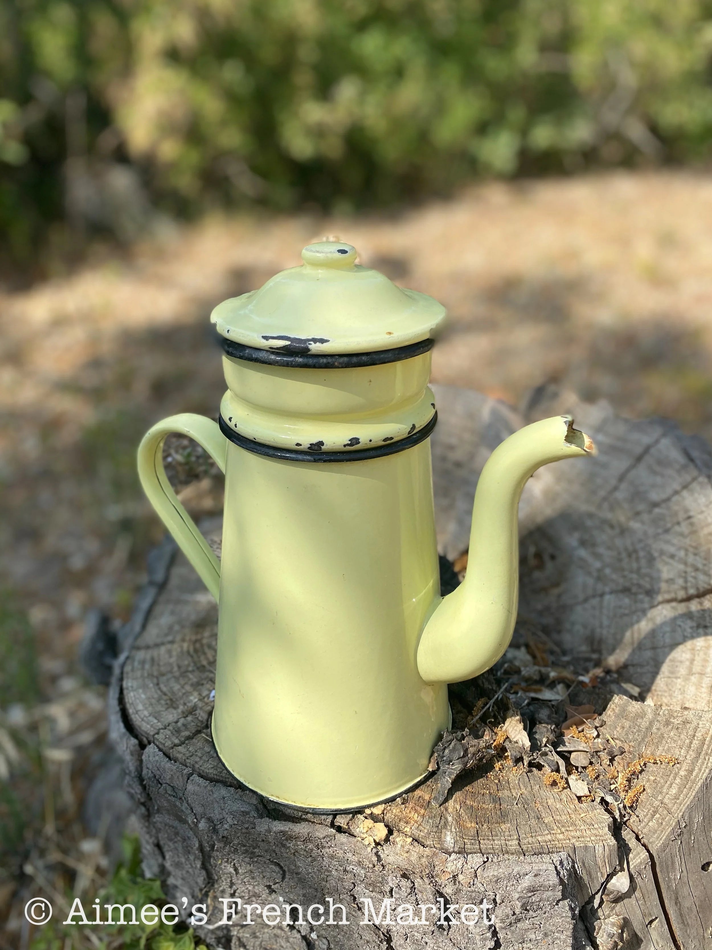 Vintage Enamelware Coffee Pot, Yellow, 4 pieces - c. 1920s