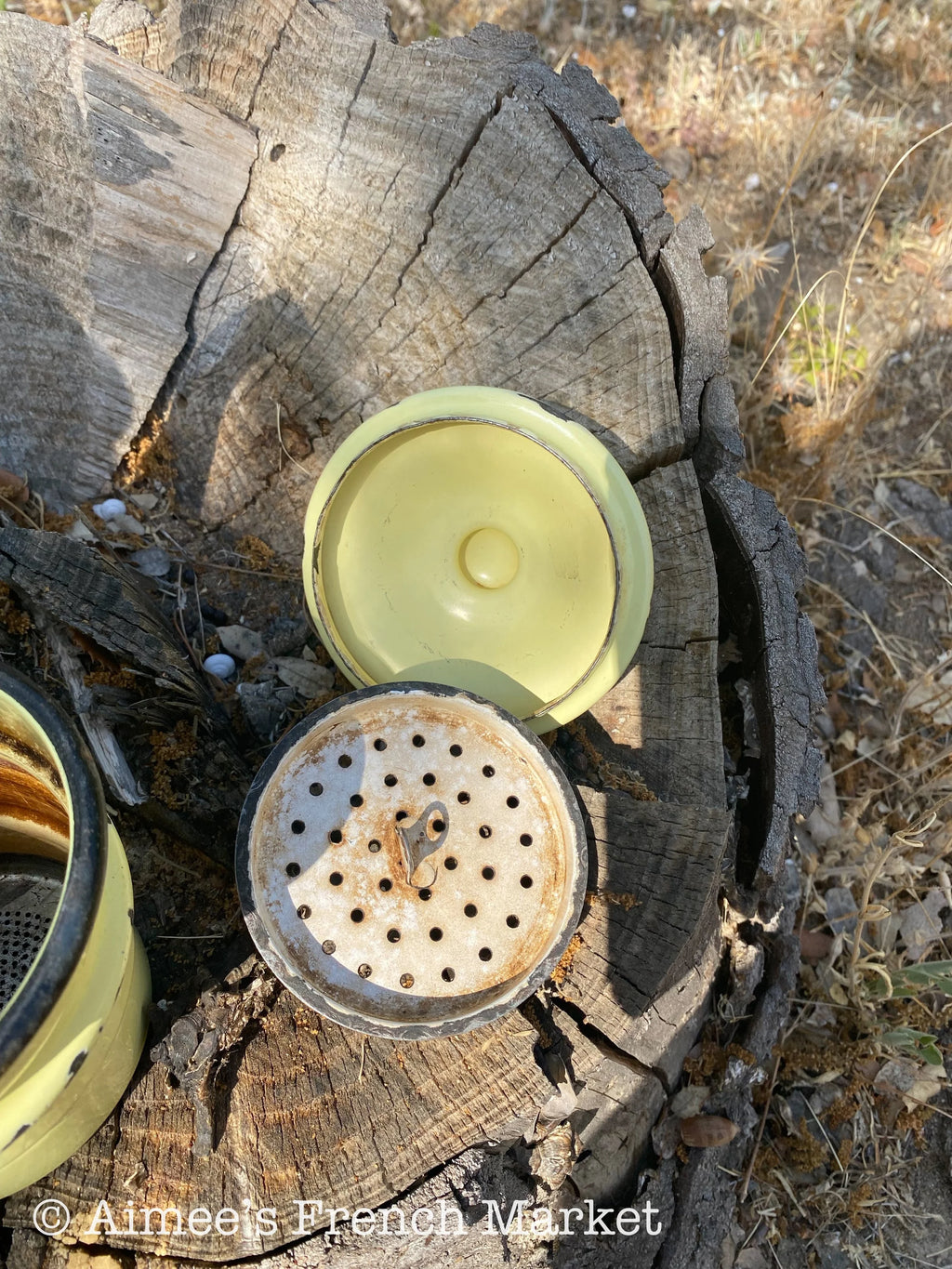 Vintage Enamelware Coffee Pot, Yellow, 4 pieces - c. 1920s