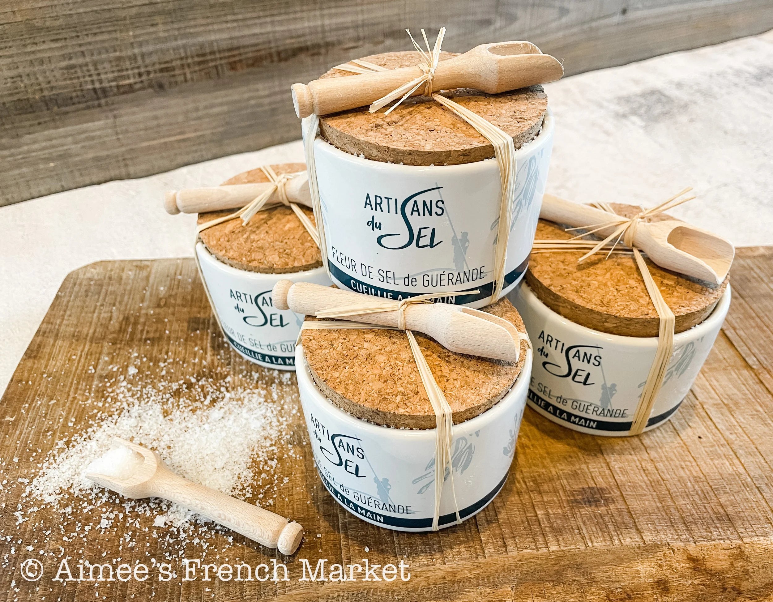 Fleur de Sel Guerande (from Brittany) - Ceramic Jar with Scoop - Small Production Salt, 100g.