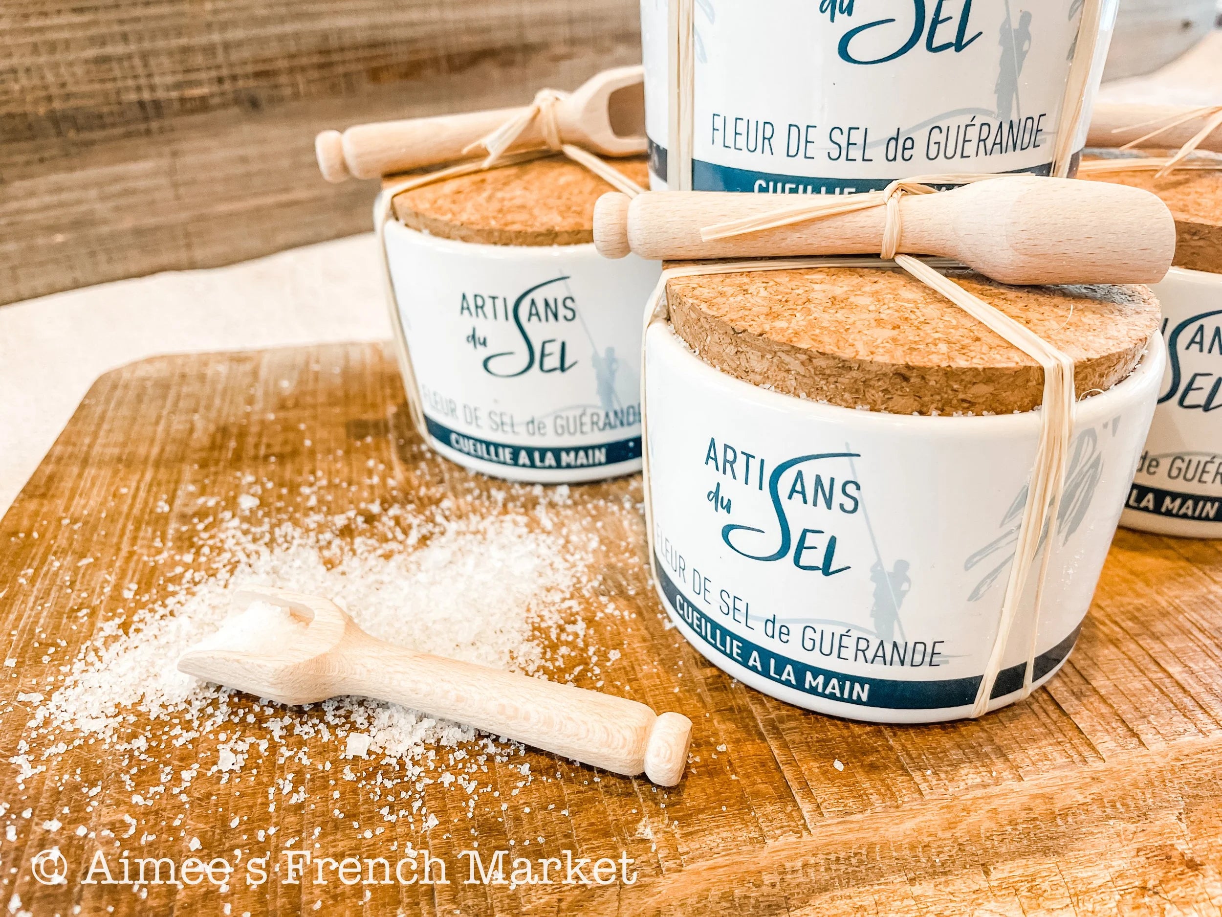 Fleur de Sel Guerande (from Brittany) - Ceramic Jar with Scoop - Small Production Salt, 100g.