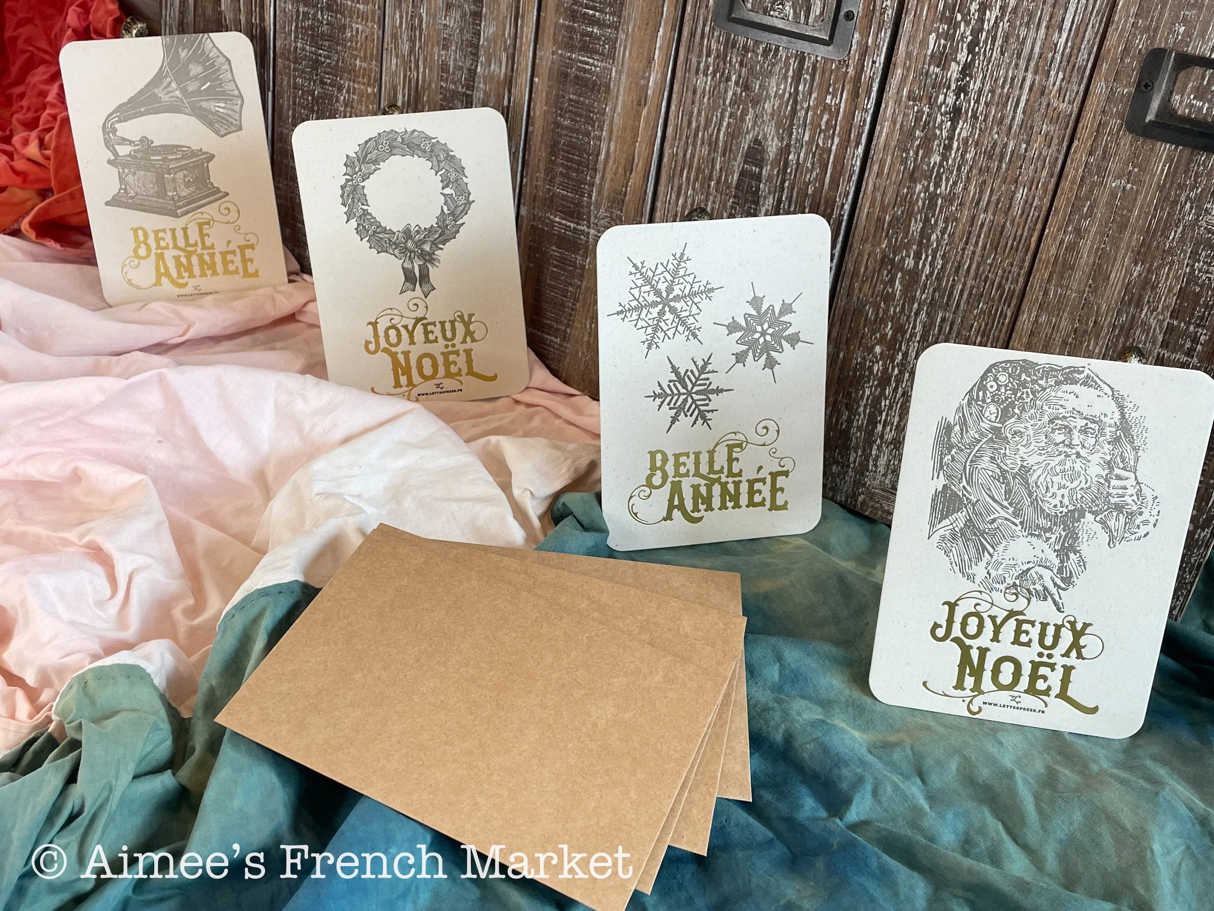 50% off - Holiday Greeting Cards, Set of 4  - Handmade in Paris