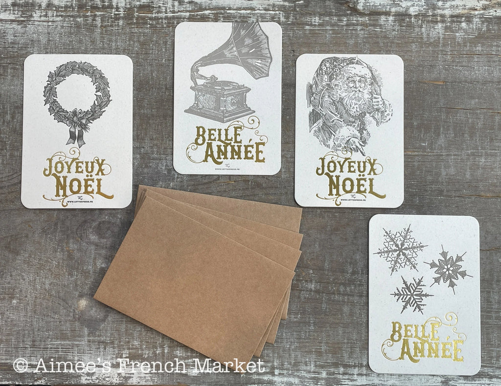 50% off - Holiday Greeting Cards, Set of 4  - Handmade in Paris