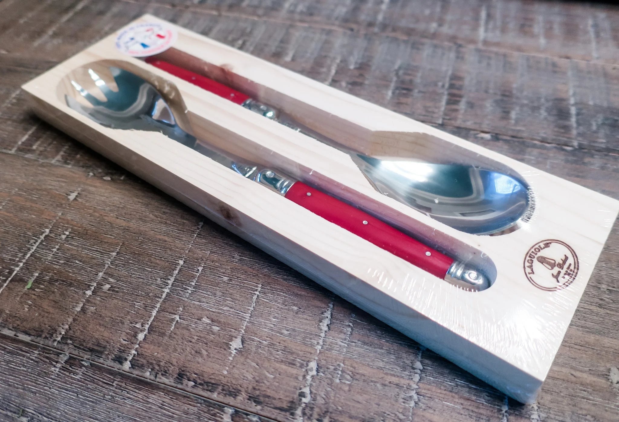French Laguiole Salad Server Set - Back in Red and Blue!