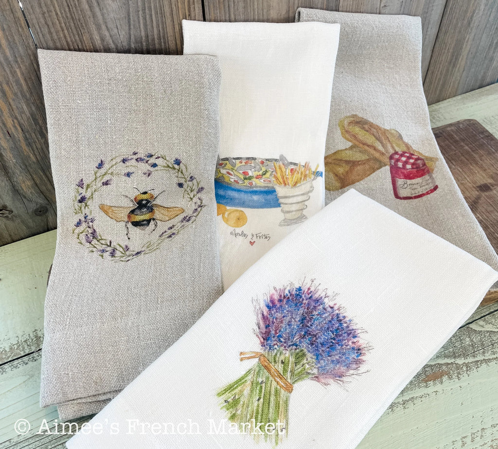 French-themed 100% Soft Linen Towels
