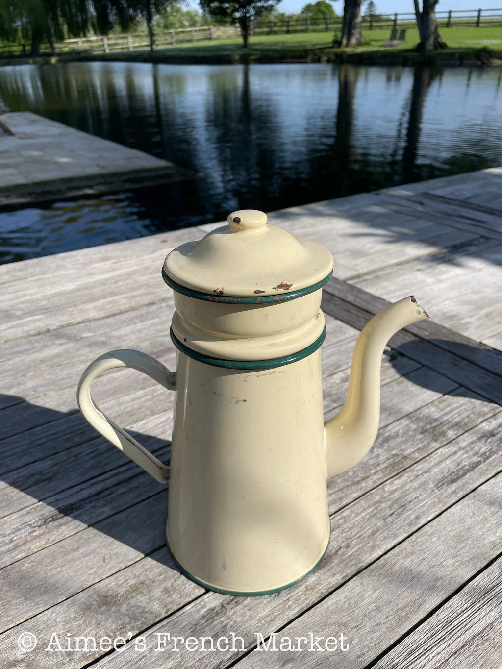Vintage Enamelware Coffee Pot, Yellow, 3 pieces - c. 1920s