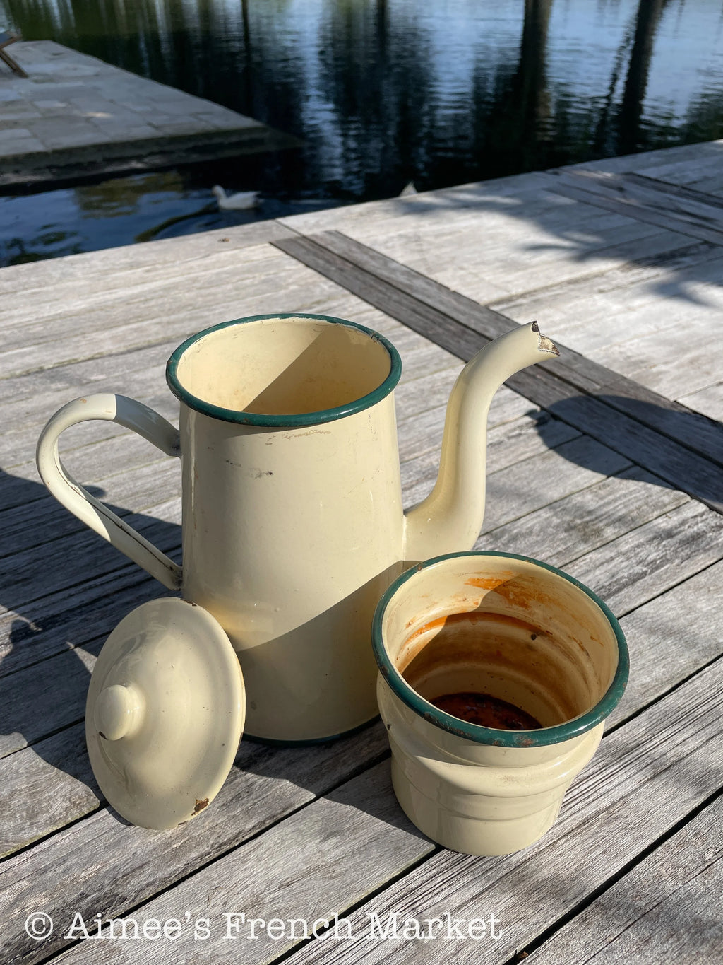 Vintage Enamelware Coffee Pot, Yellow, 3 pieces - c. 1920s