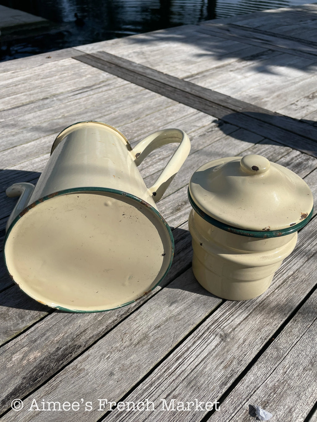 Vintage Enamelware Coffee Pot, Yellow, 3 pieces - c. 1920s