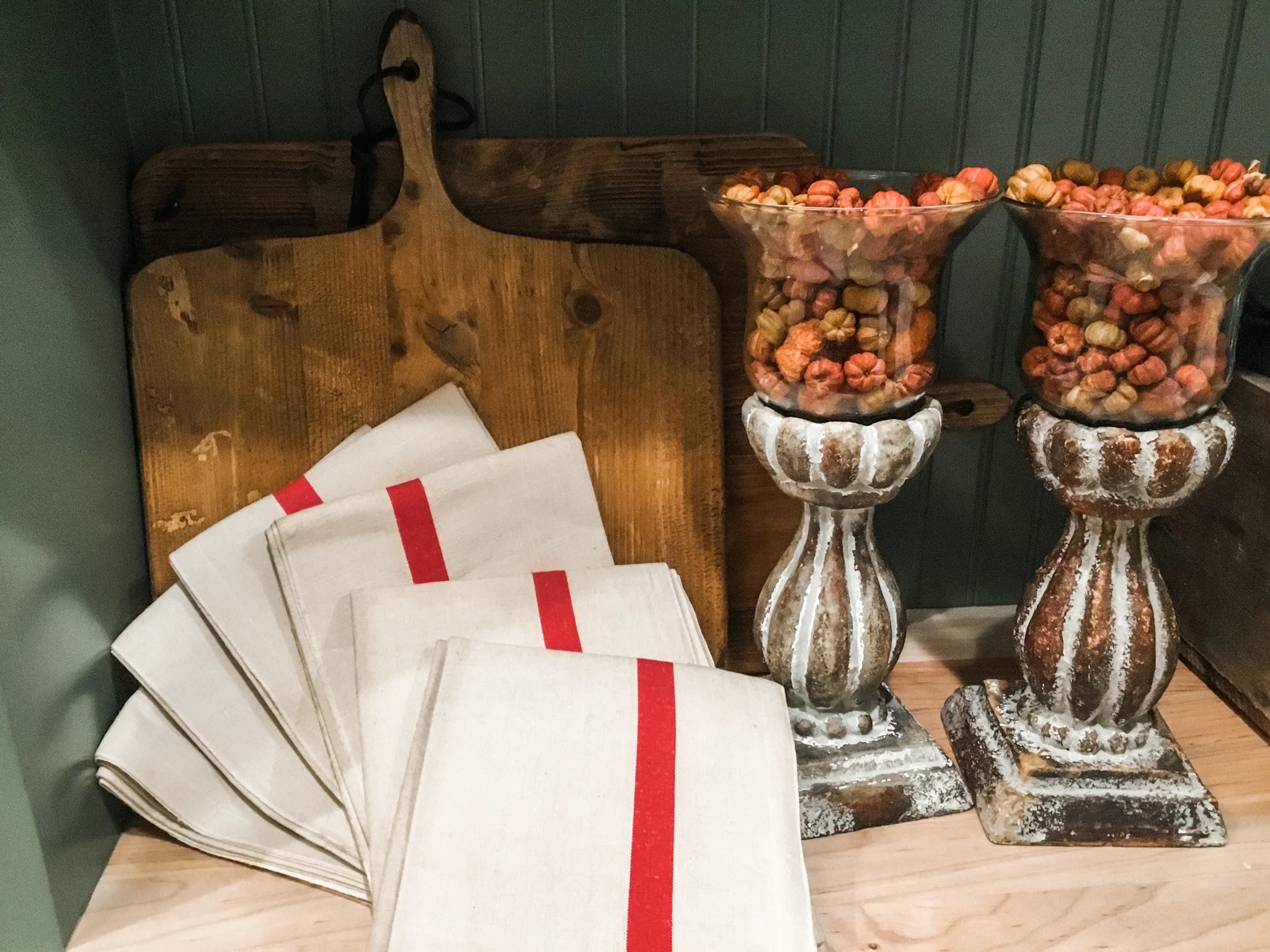 French Vintage Red-Striped Linen Kitchen Towels, c.1920s, Single/One Stripe, Large