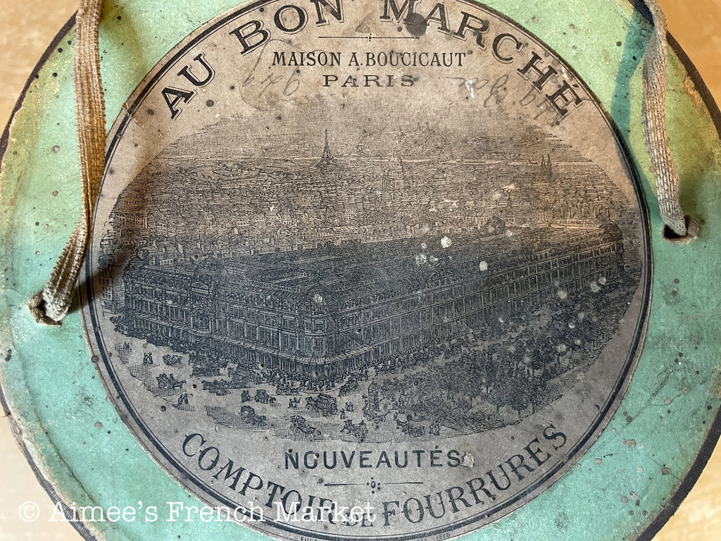 Now 50% off - RARE - Antique French White Feather Muff in Original Green Box  from Au Bon Marché, Paris, c.1890