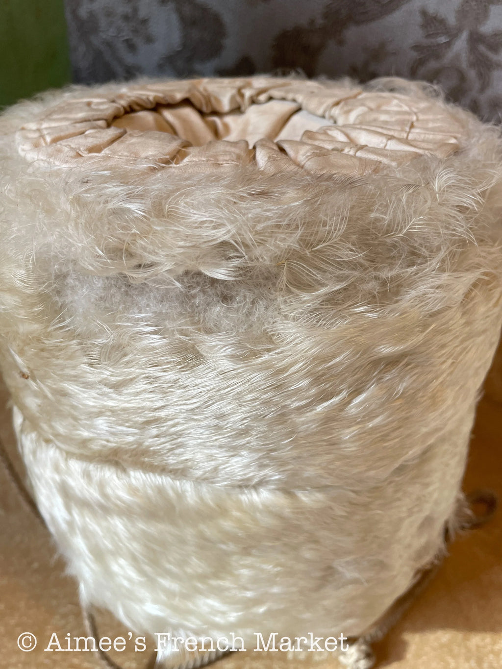 Now 50% off - RARE - Antique French White Feather Muff in Original Green Box  from Au Bon Marché, Paris, c.1890