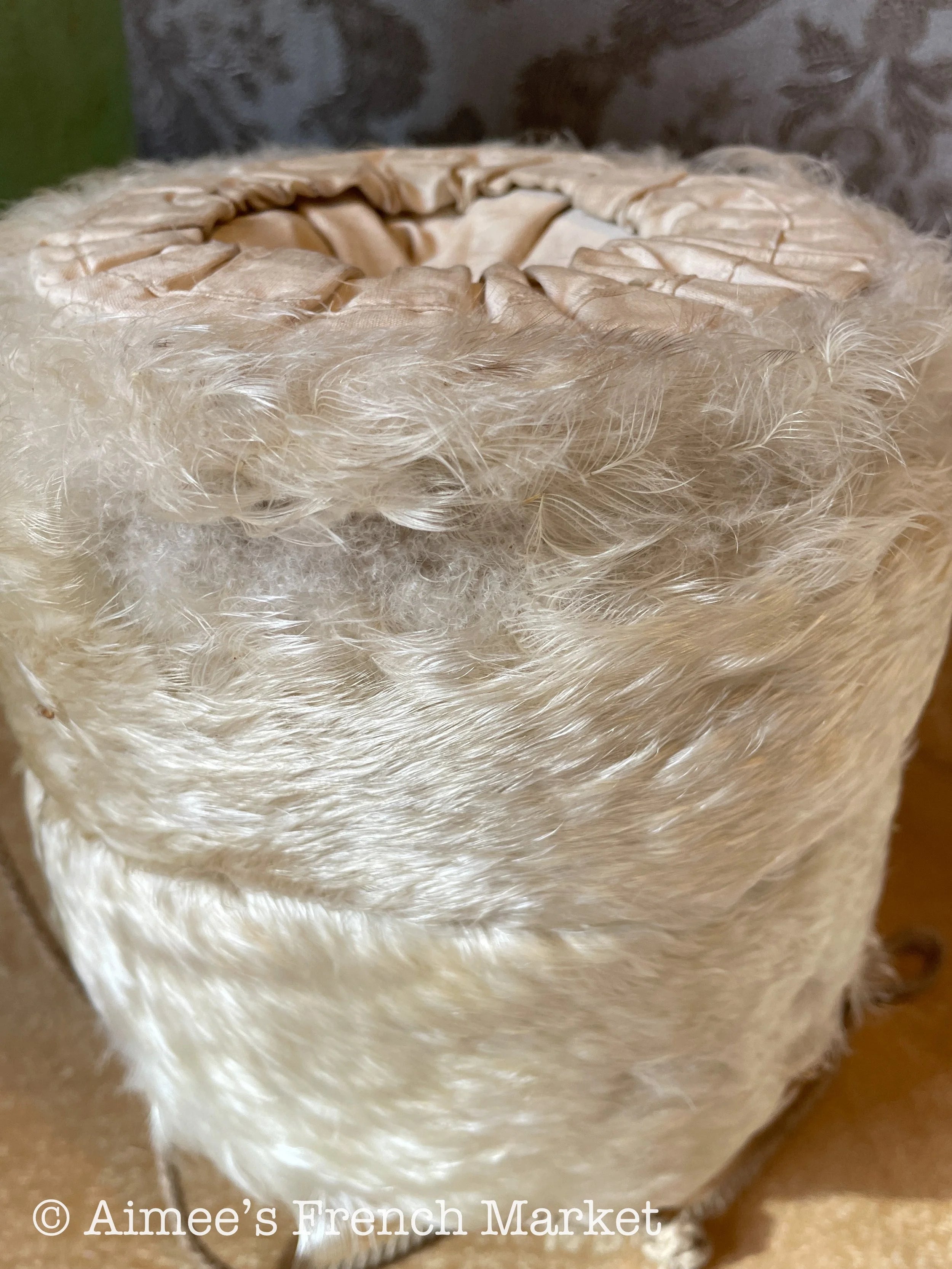 Now 50% off - RARE - Antique French White Feather Muff in Original Green Box  from Au Bon Marché, Paris, c.1890