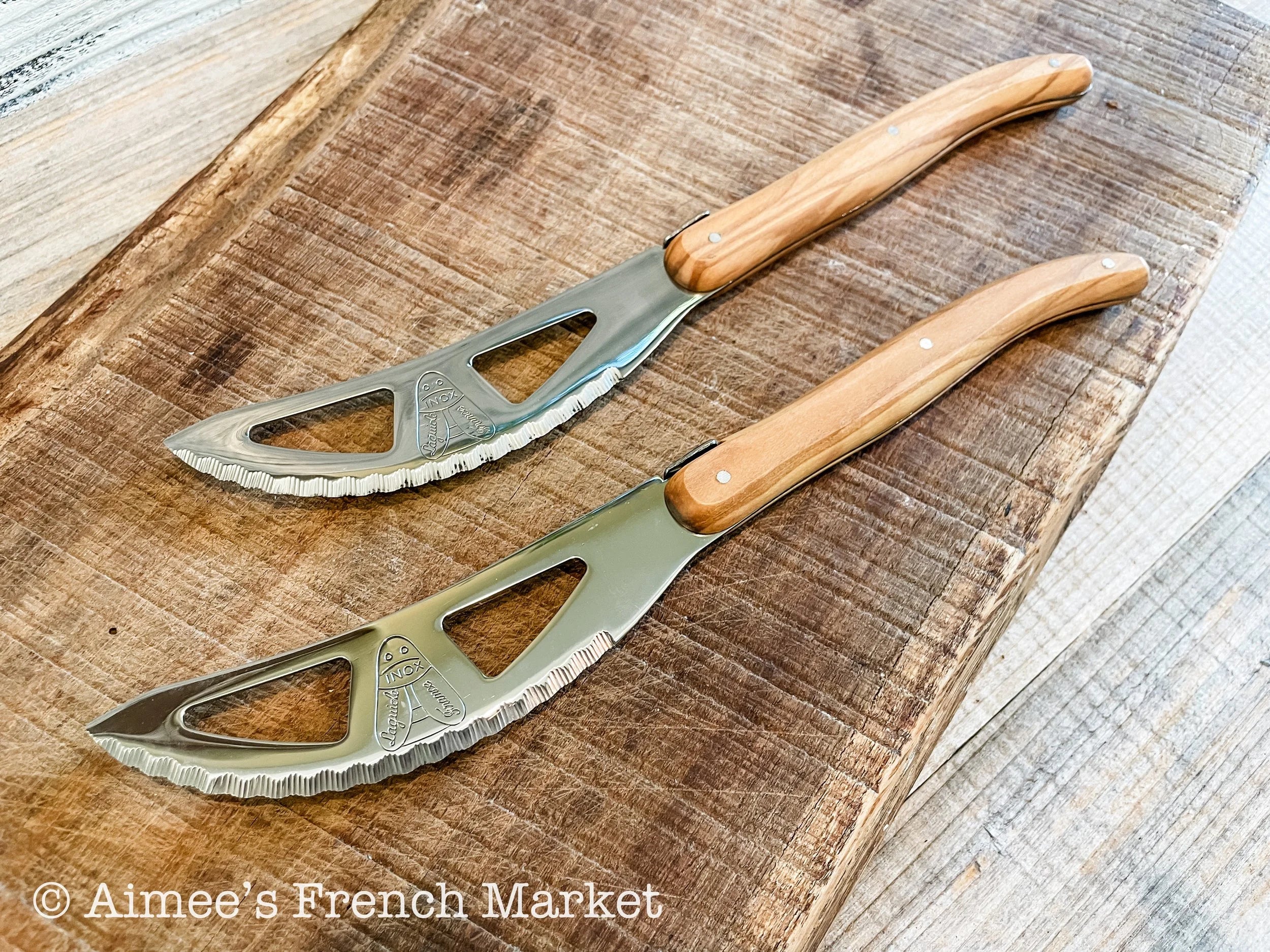 Pizza Knives with Olive Wood Handles - Made in "The Knife Capital of France" -  Set of 2