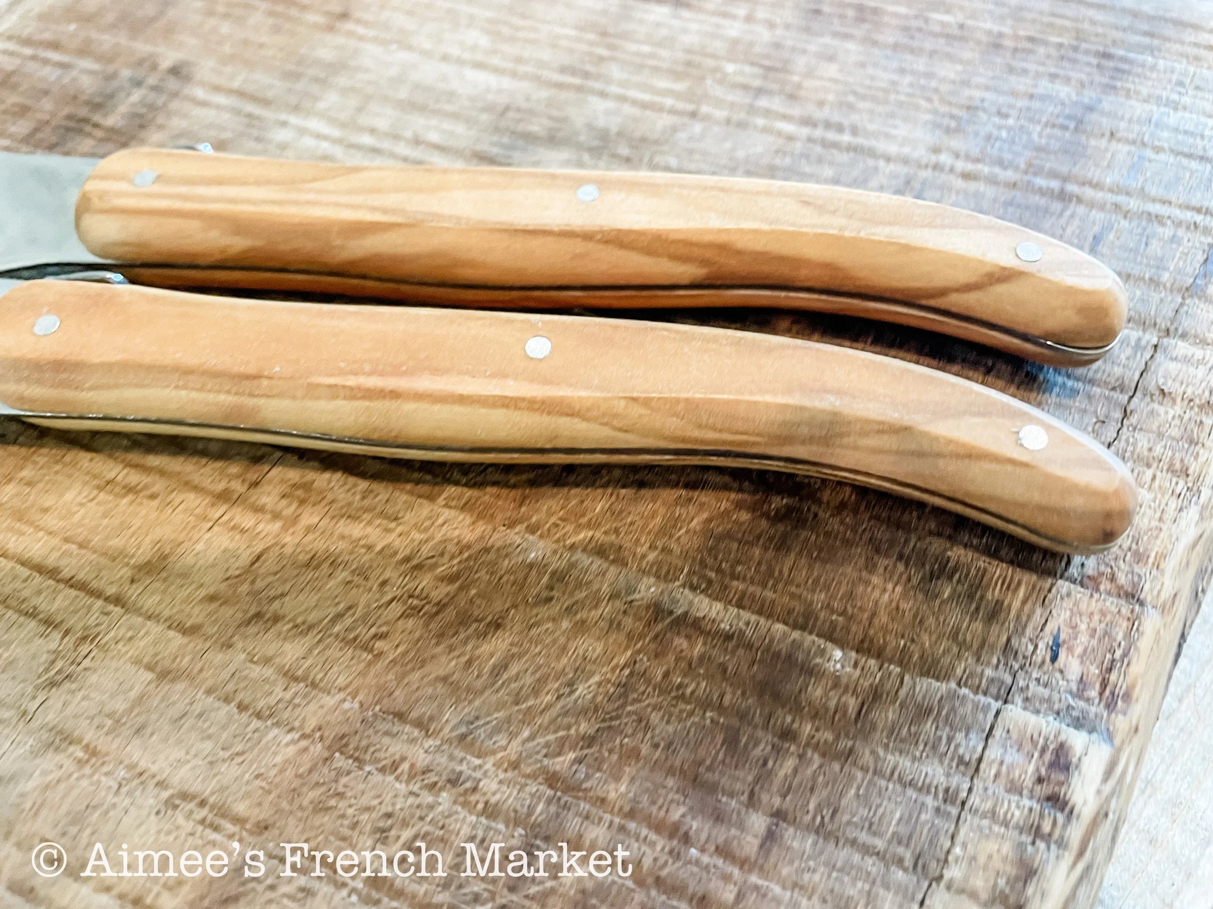 Pizza Knives with Olive Wood Handles - Made in "The Knife Capital of France" -  Set of 2