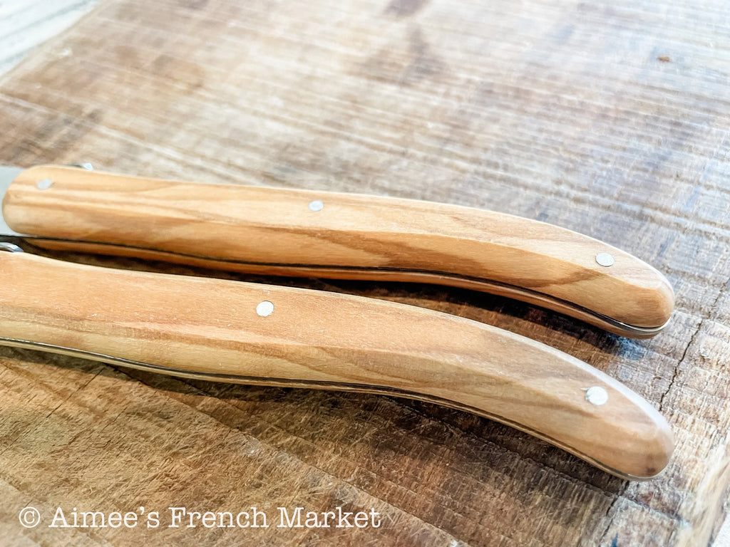Pizza Knives with Olive Wood Handles - Made in "The Knife Capital of France" -  Set of 2