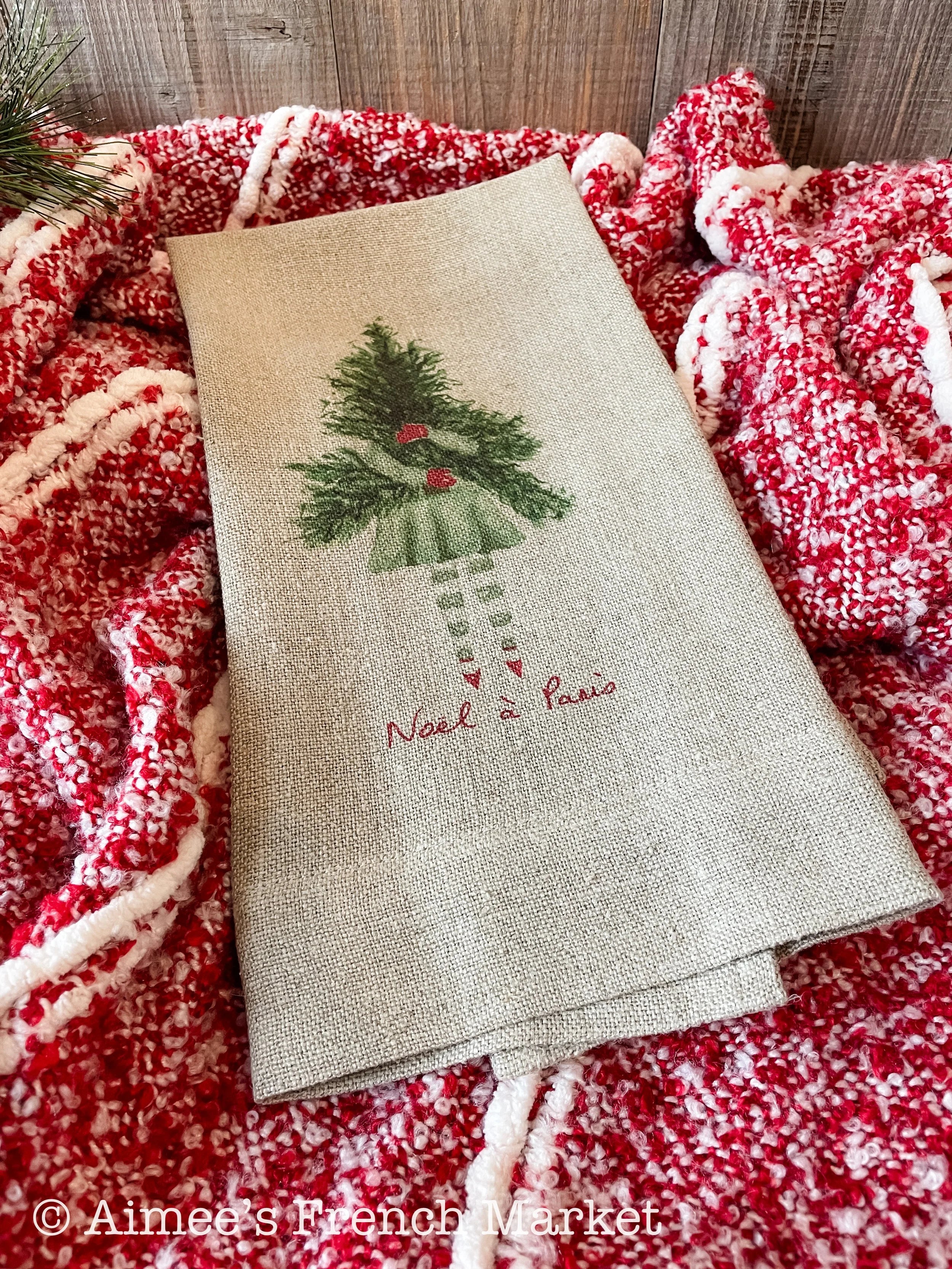 Linen Christmas Kitchen Towel - "Noel a Paris"