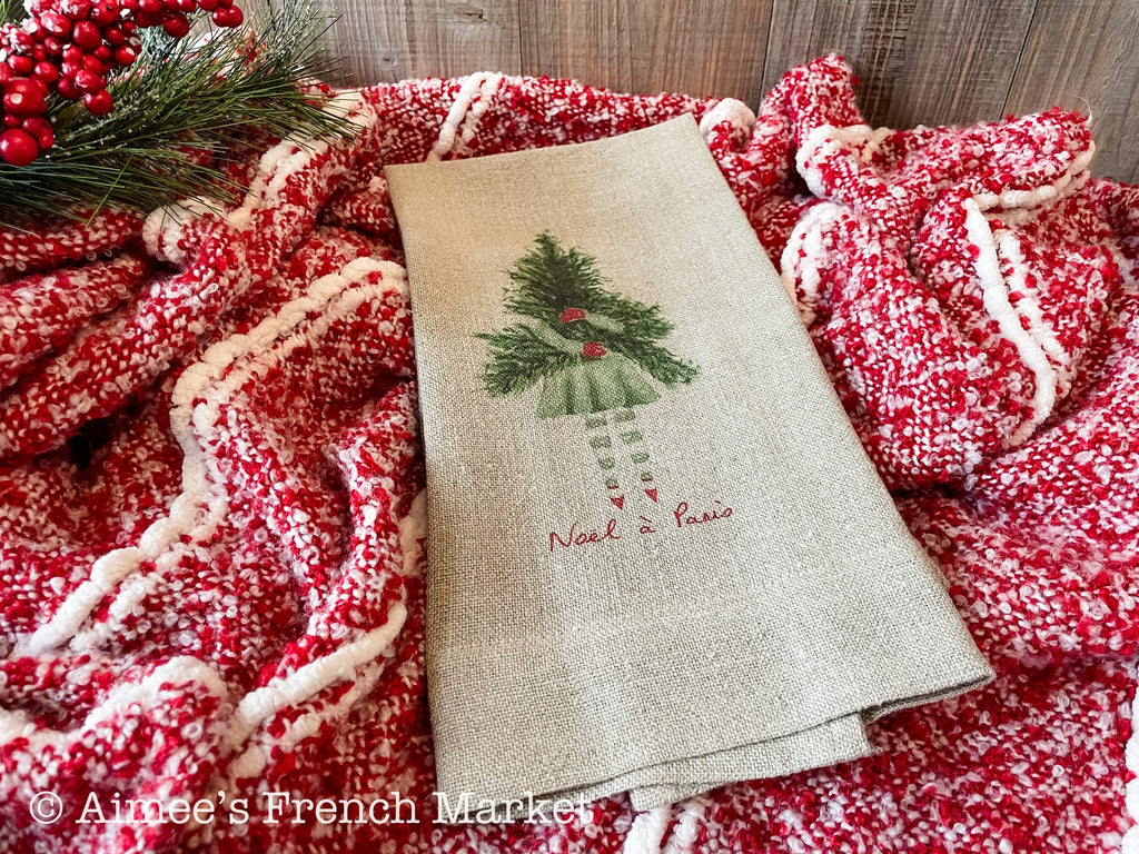 Linen Christmas Kitchen Towel - "Noel a Paris"