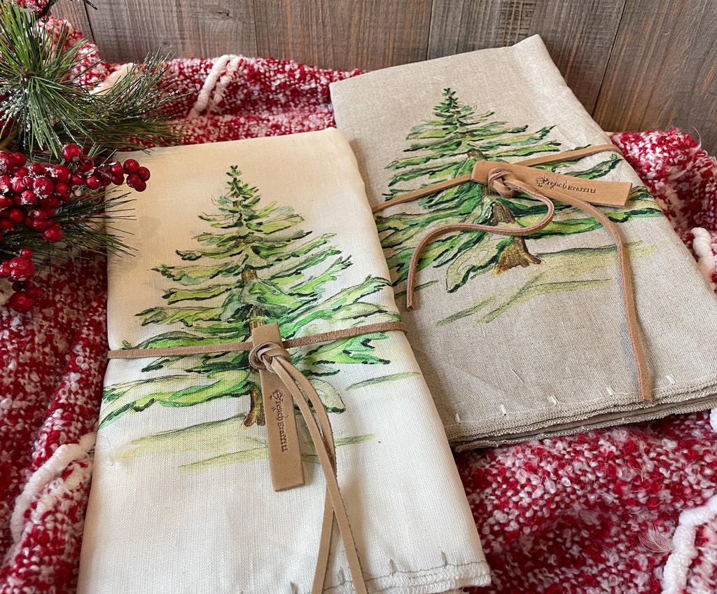 Beautiful Fine Linen Table Runners with Artist's Winter Tree