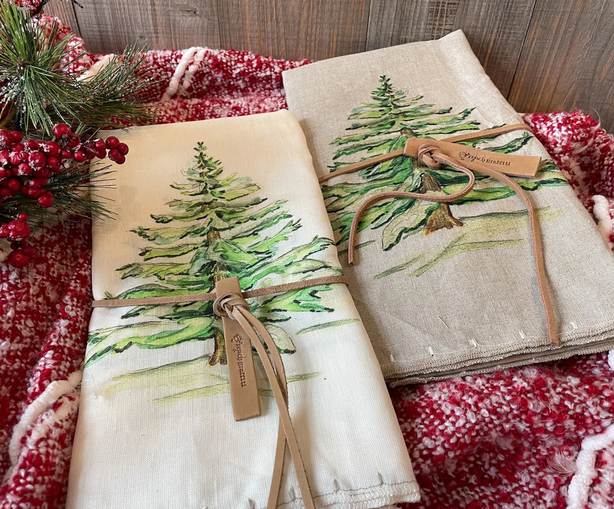 Beautiful Fine Linen Table Runners with Artist's Winter Tree