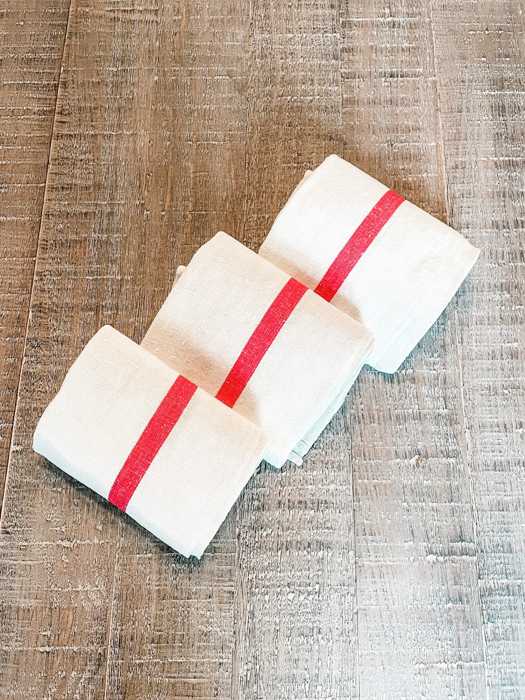 French Vintage Red-Striped Linen Kitchen Towels, c.1920s, Single/One Stripe, Large