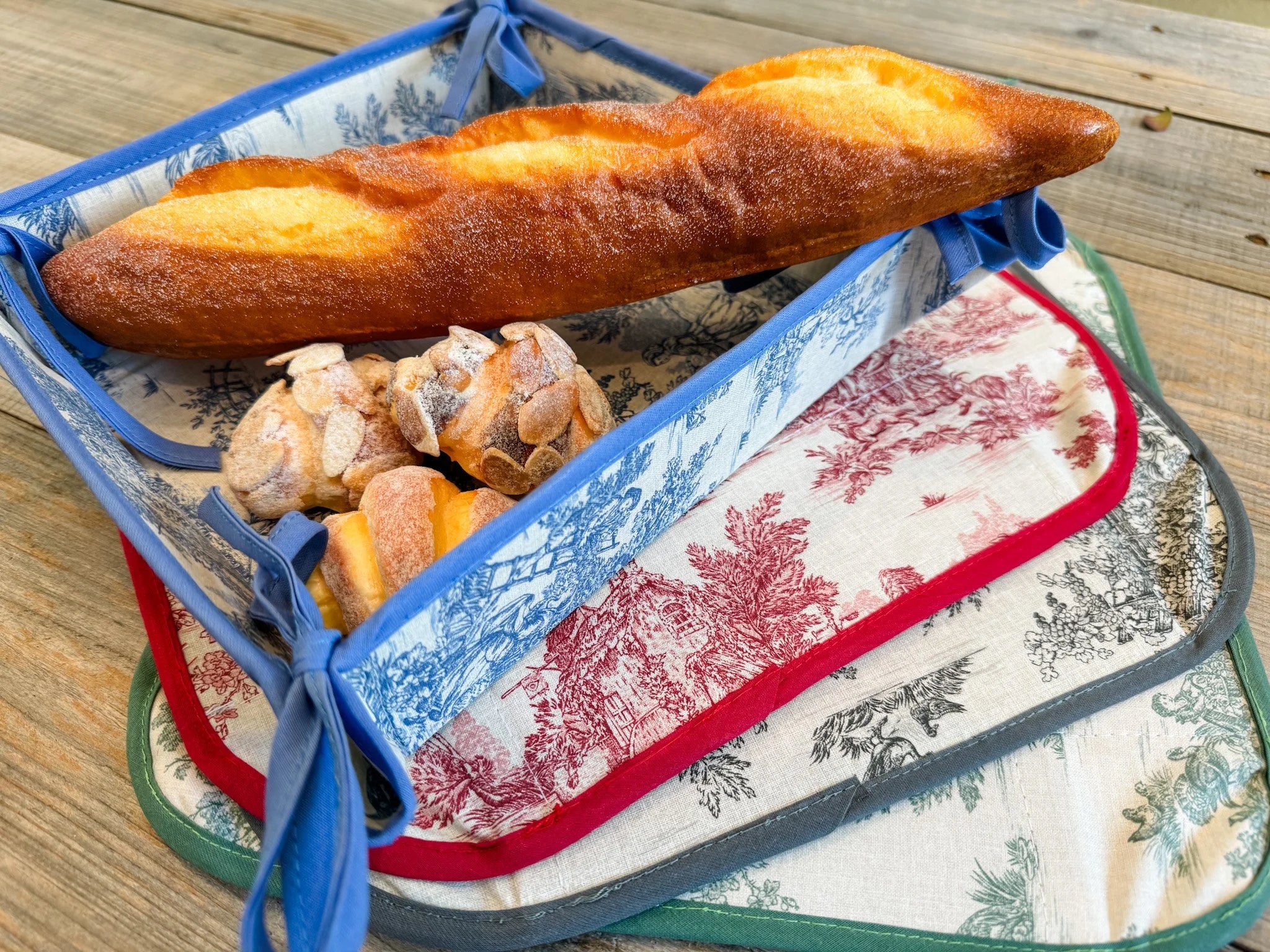 Handmade Provencal Bread Baskets in Toile