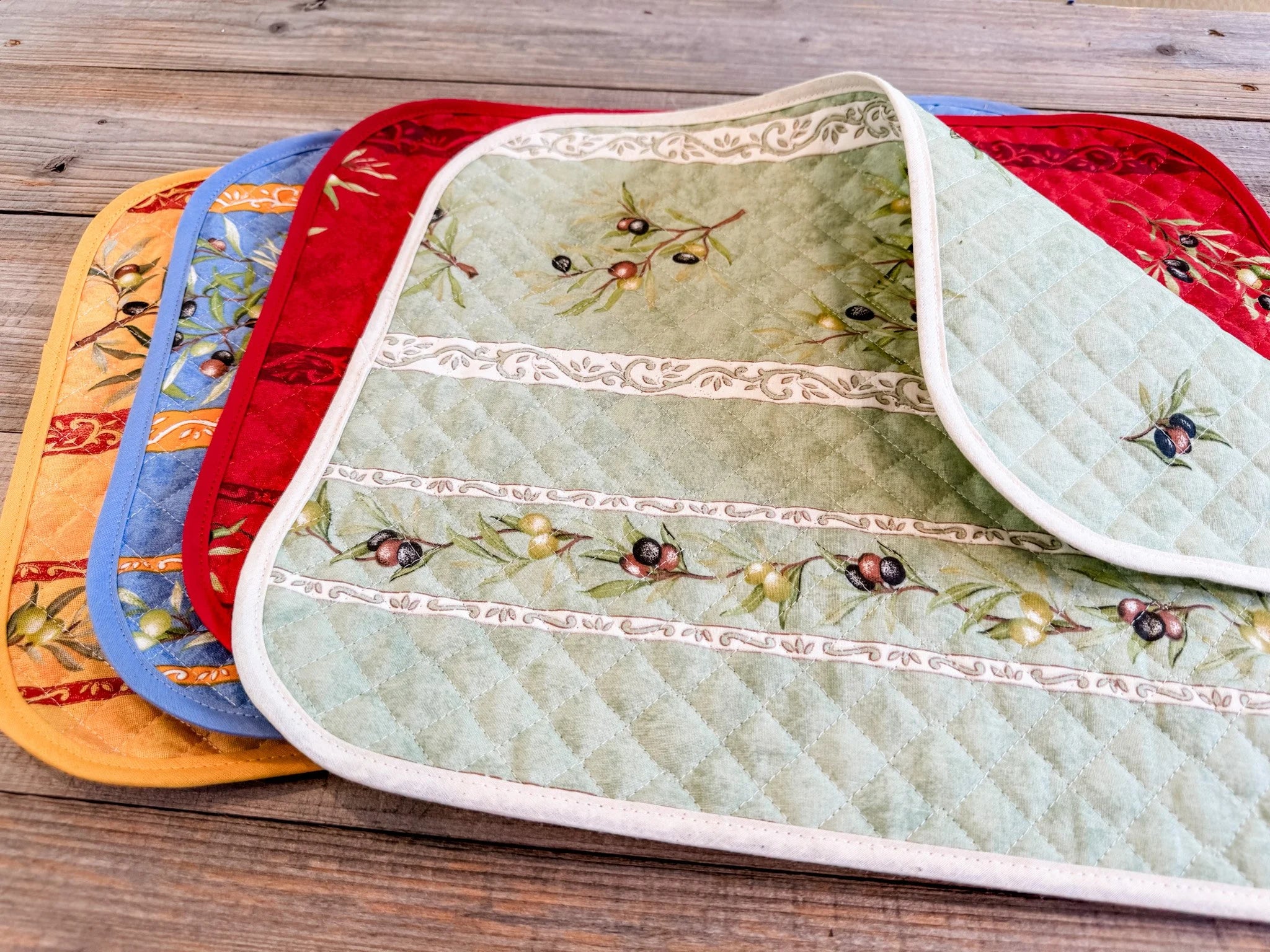 Handmade Provencal French Reversible Placemats, Now in White Lavender and Assorted, Set of 4